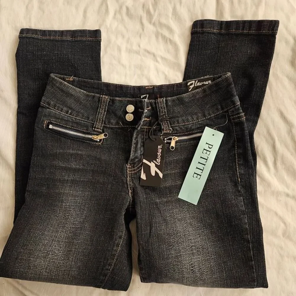 Flavour Bubblegum Jeans 8P Regular Dark Wash 8 Petite Short New NWT Y2K Zipper - Picture 2 of 9